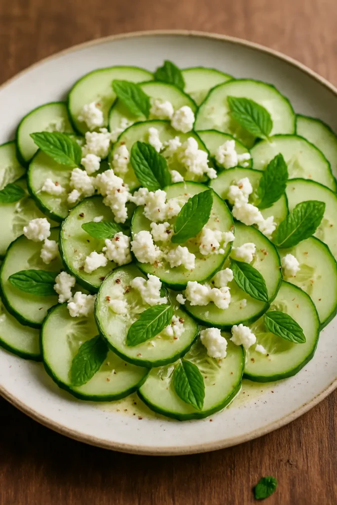 🥒 Carpaccio de concombre, feta et menthe