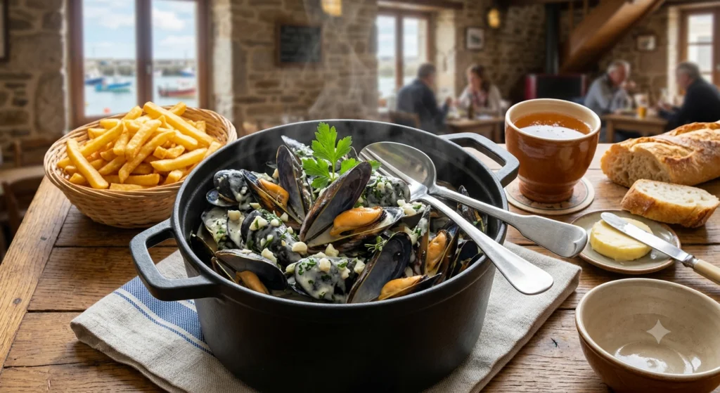 Moules à la bretonne avec beurre et persil